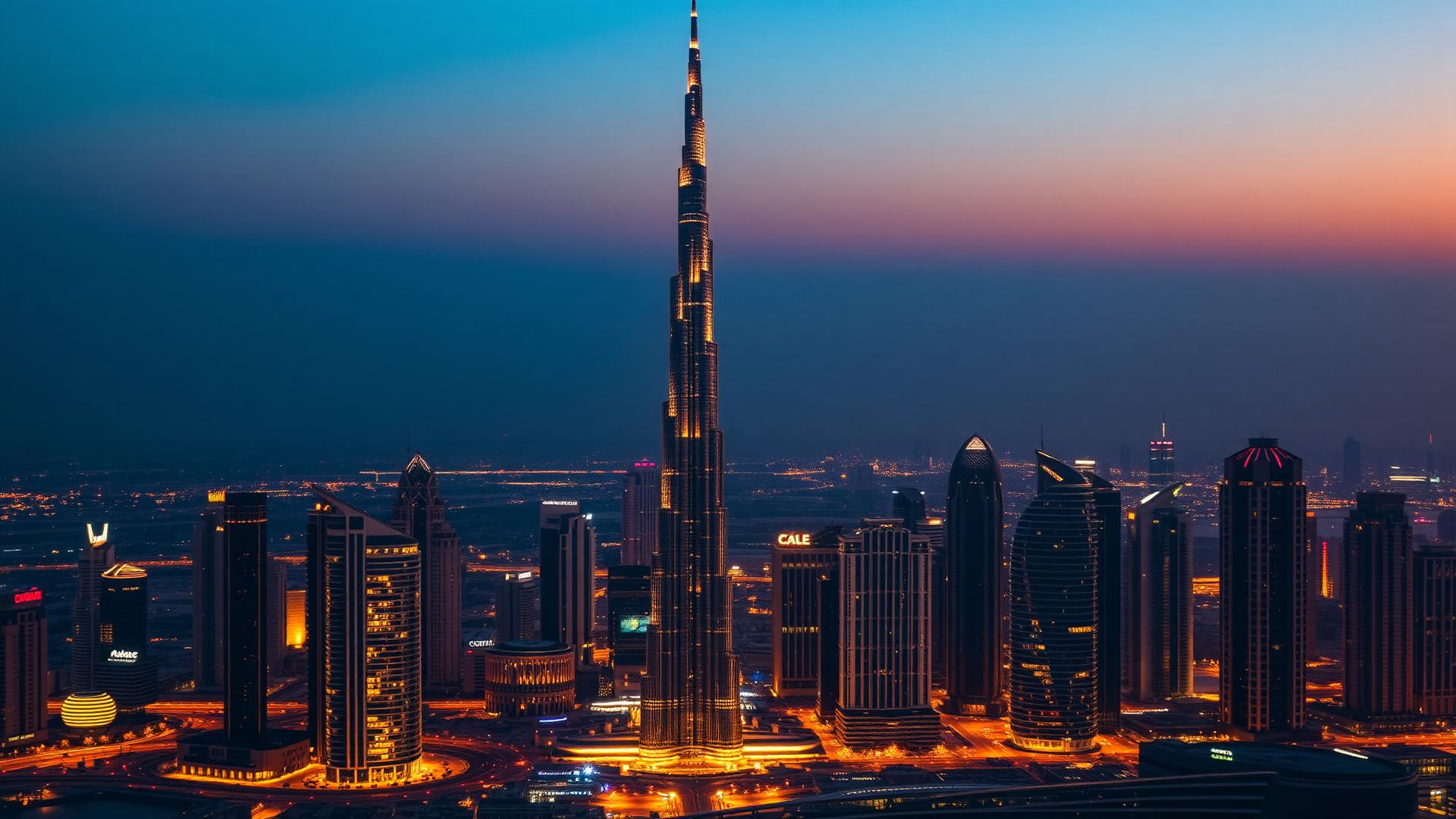 Dubai skyline at golden hour